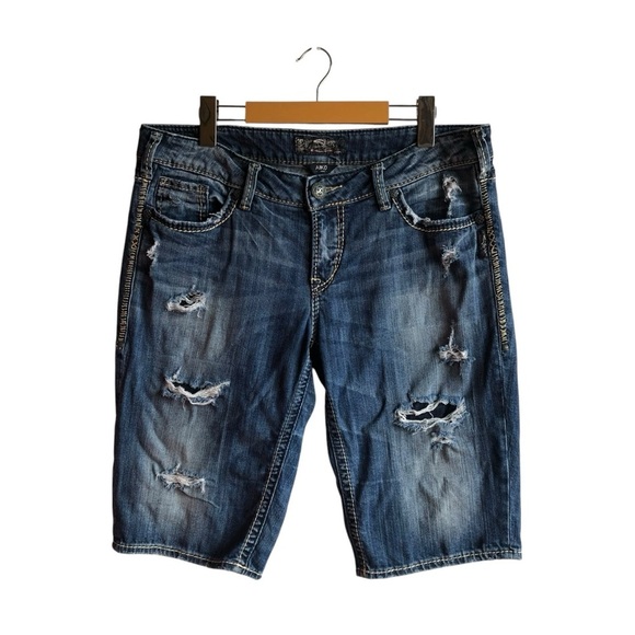 Silver Jeans Aiko Mid Bermuda Blue Denim Jeans Shorts Size 31 - Picture 8 of 9